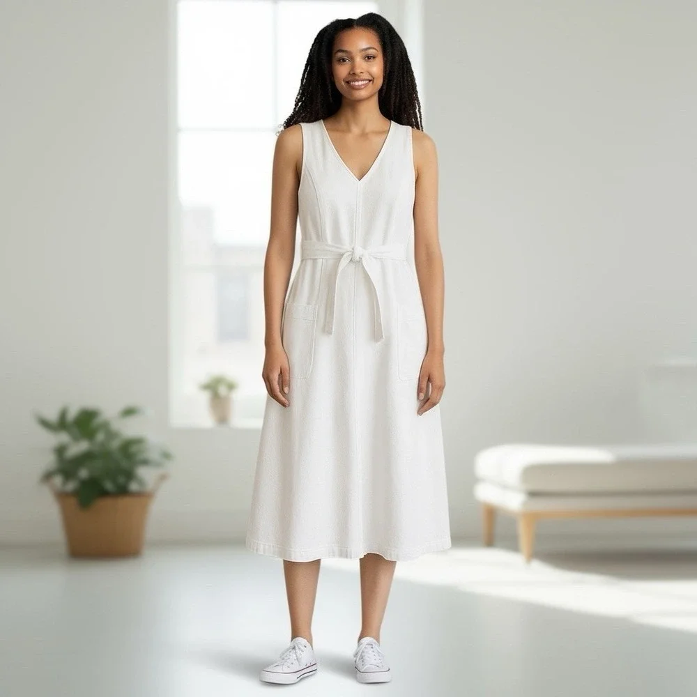 Sundance Poppy Denim Dress 4 White Western Coastal Cowgirl Casual Chic Cottage - Picture 9 of 9